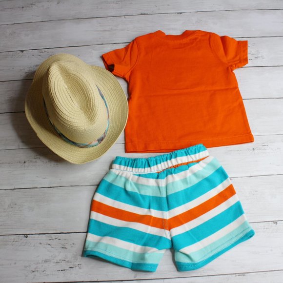 Gymboree Baby Boy Tee Shirt Shorts Fedora Sun Hat - Picture 3 of 5